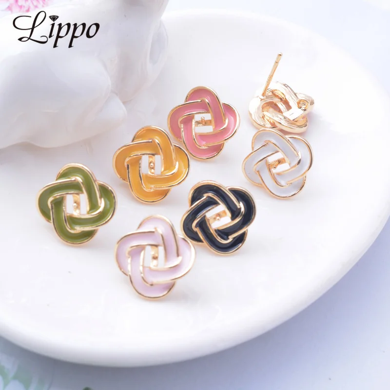 6pcs Copper Gold Plated Enamel knotting cool wind Earrings needles Connector Glue on Pearl  Pin Stud Earrings Findings