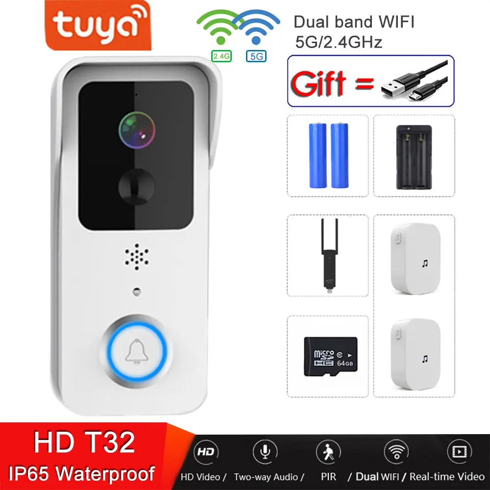 Go! Tuya Video Doorbell 5G Dual WiFi Outdoor Door bell Waterproof IP65 Battery Intercom Smart Home Wireless Door Phone Camera