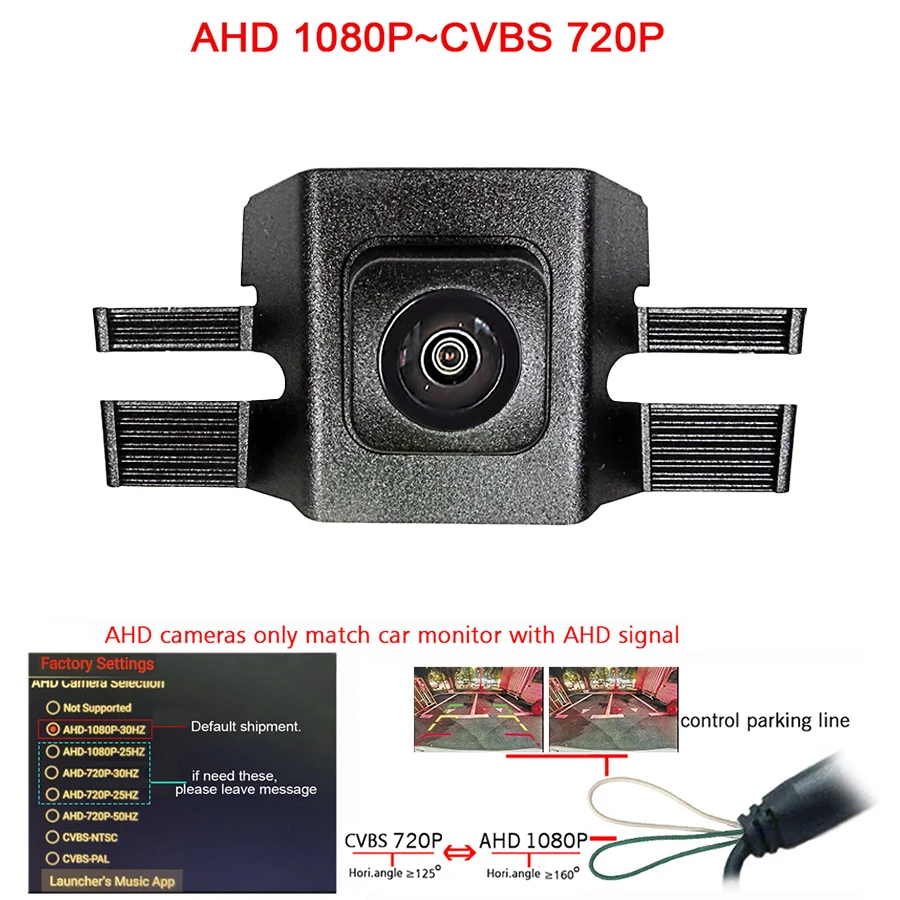 180deg fisheye 1920x1080P AHD Car Front View positive Camera for Toyota highlander 2018 2021 front grille camera CVBS HD camera