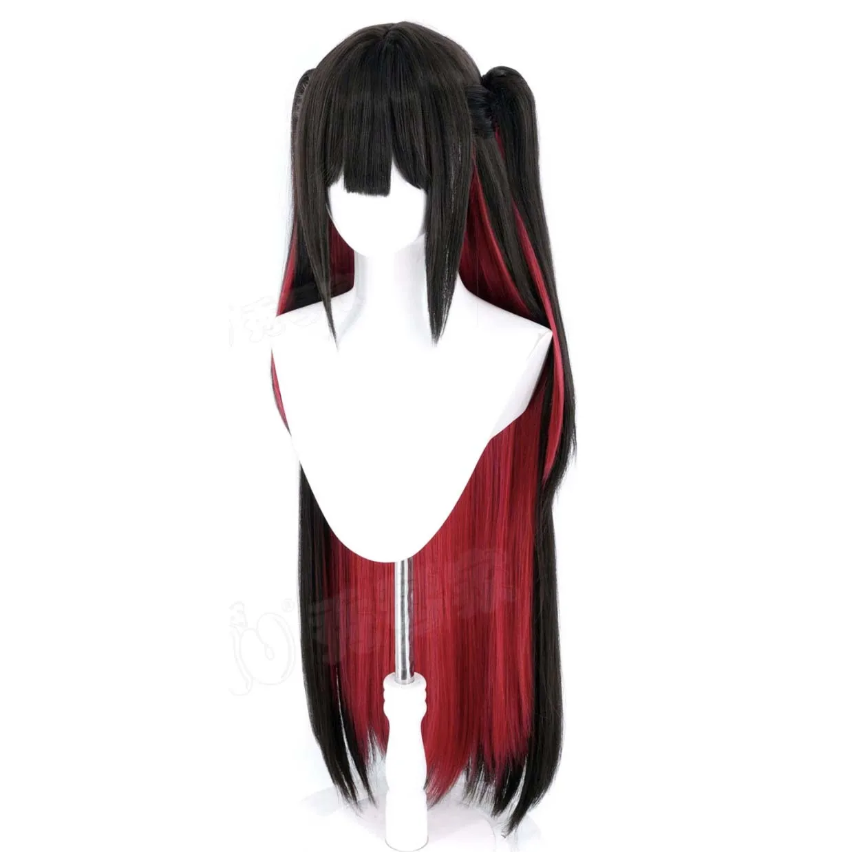 Women Game Azur Lane Hatsuzuki Cosplay Wig 95cm Black‑Red Inner Gradient Double Ponytails Heat Resistant Synthetic Hair