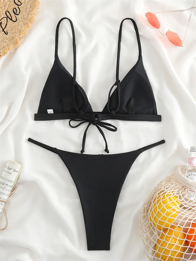 Bikini Women Swimsuit 2024 New Solid Sling Swimwear 2 Piece Bikinis Set Sexy High Waist Bathing Suit For Female Summer Beachwear