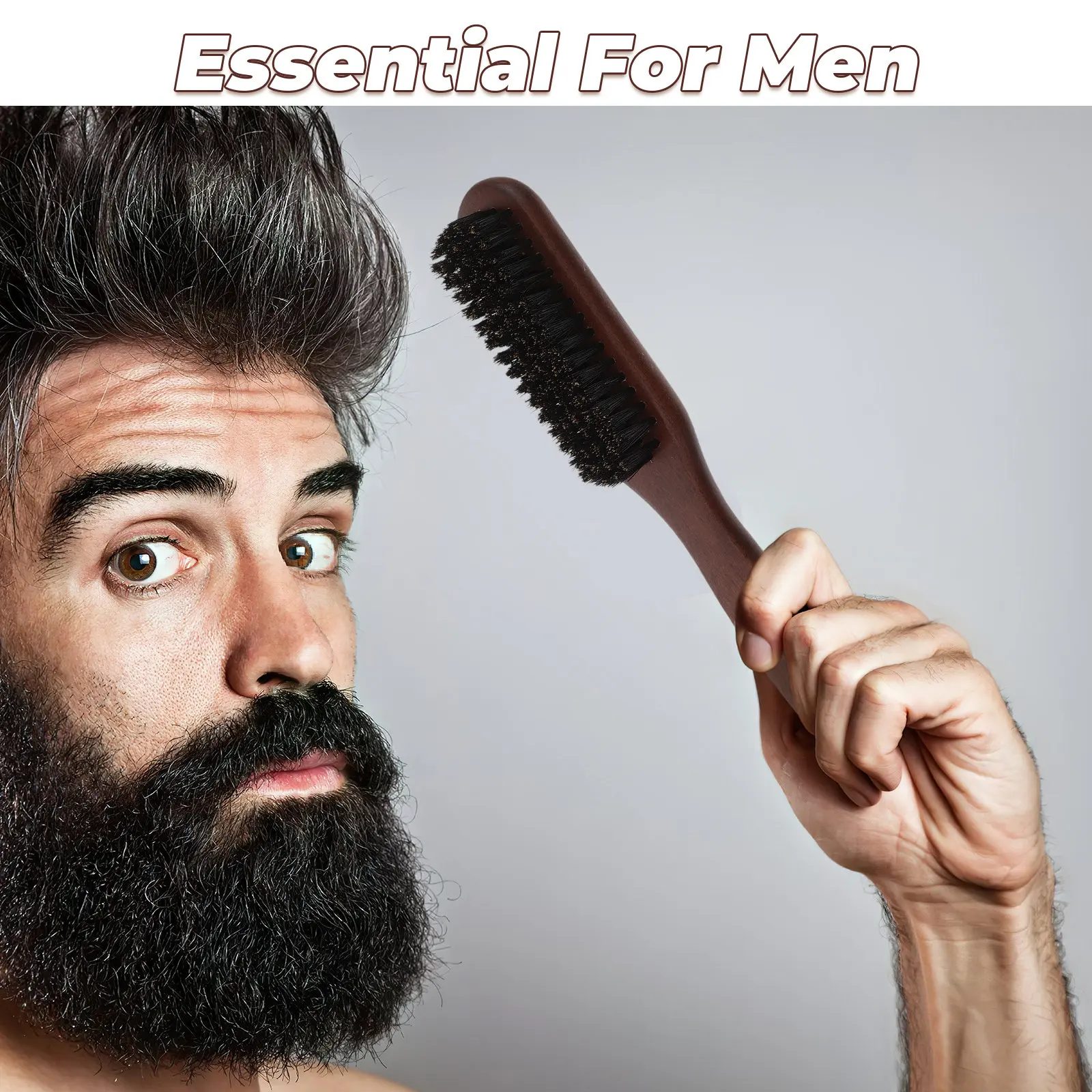 Beard Brush for Men Solid Wood Handle Fine Teeth Oil Distribution Styling Grooming Tool for Travel