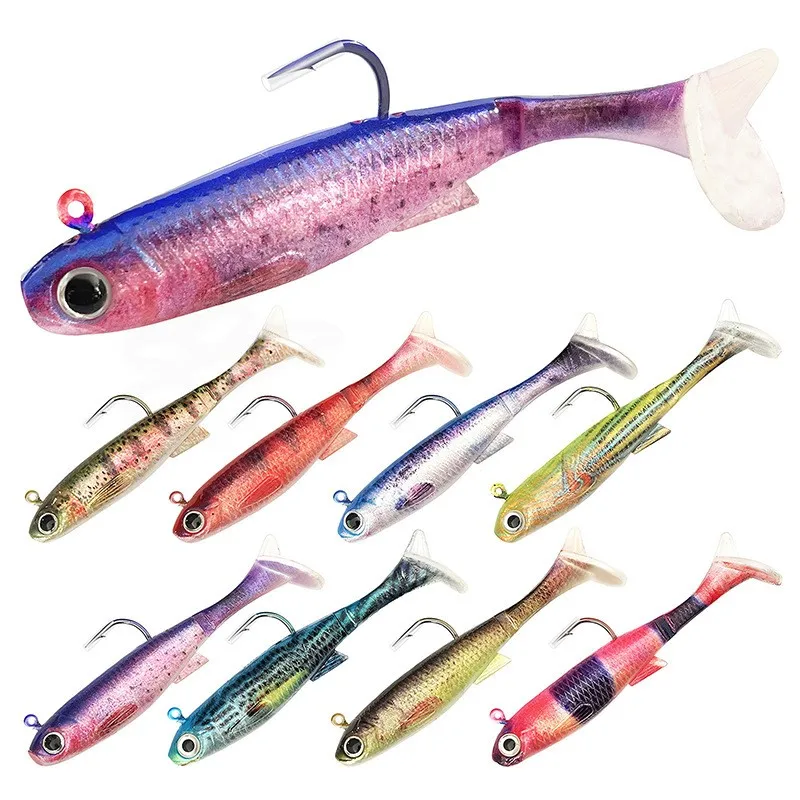 3er-Set weiche Silikon-Angelköder mit Jighead, schwarzer Schwanz, Minnow-Köder, künstlicher Köder für Salzwasser-Seebarsch, Swimbait-Ausrüstung