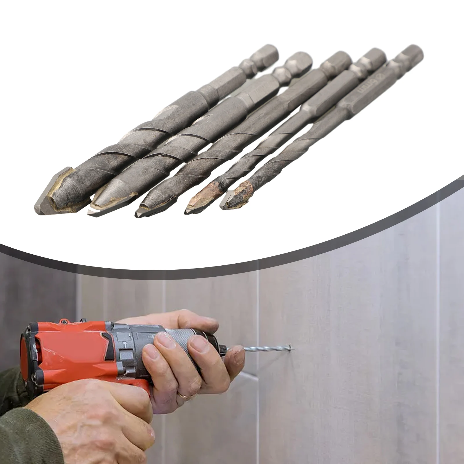 Kit de brocas excéntricas de 5 piezas, juego de brocas hexagonales de aleación de acero de 6, 6, 8, 10 y 12mm, cabeza torcida para ladrillos de burbujas