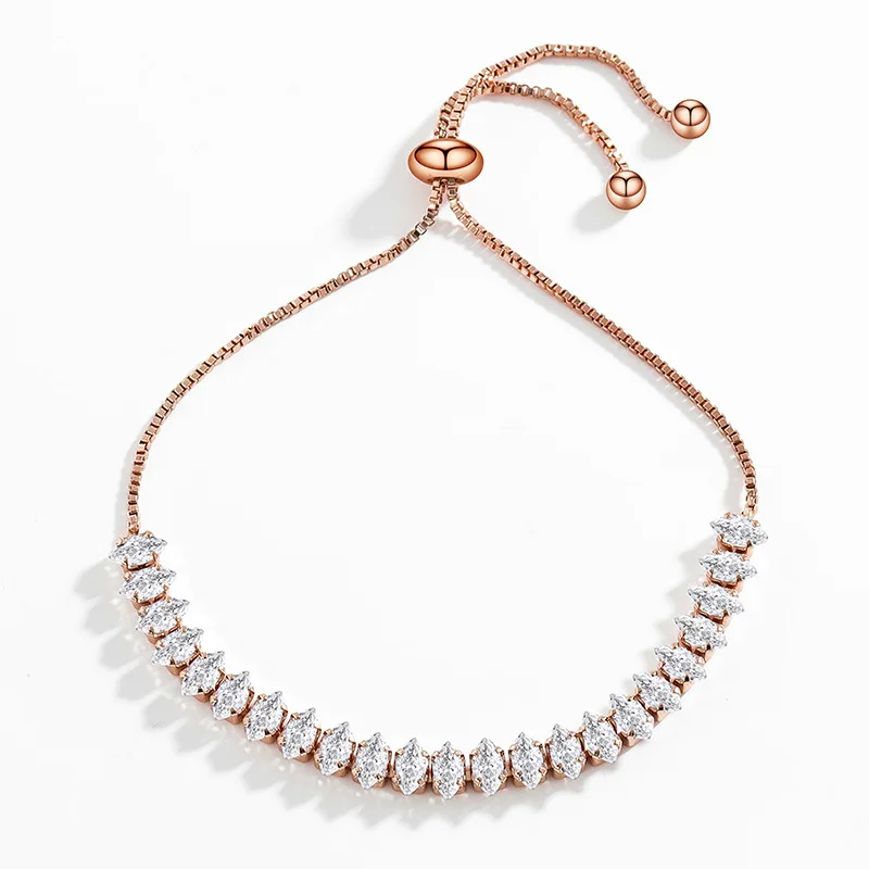 Bracciale regolabile telescopico geometrico in argento sterling 925 di nicchia di lusso leggero con zirconi, gioielli a mano con diamanti pieni di moda femminile