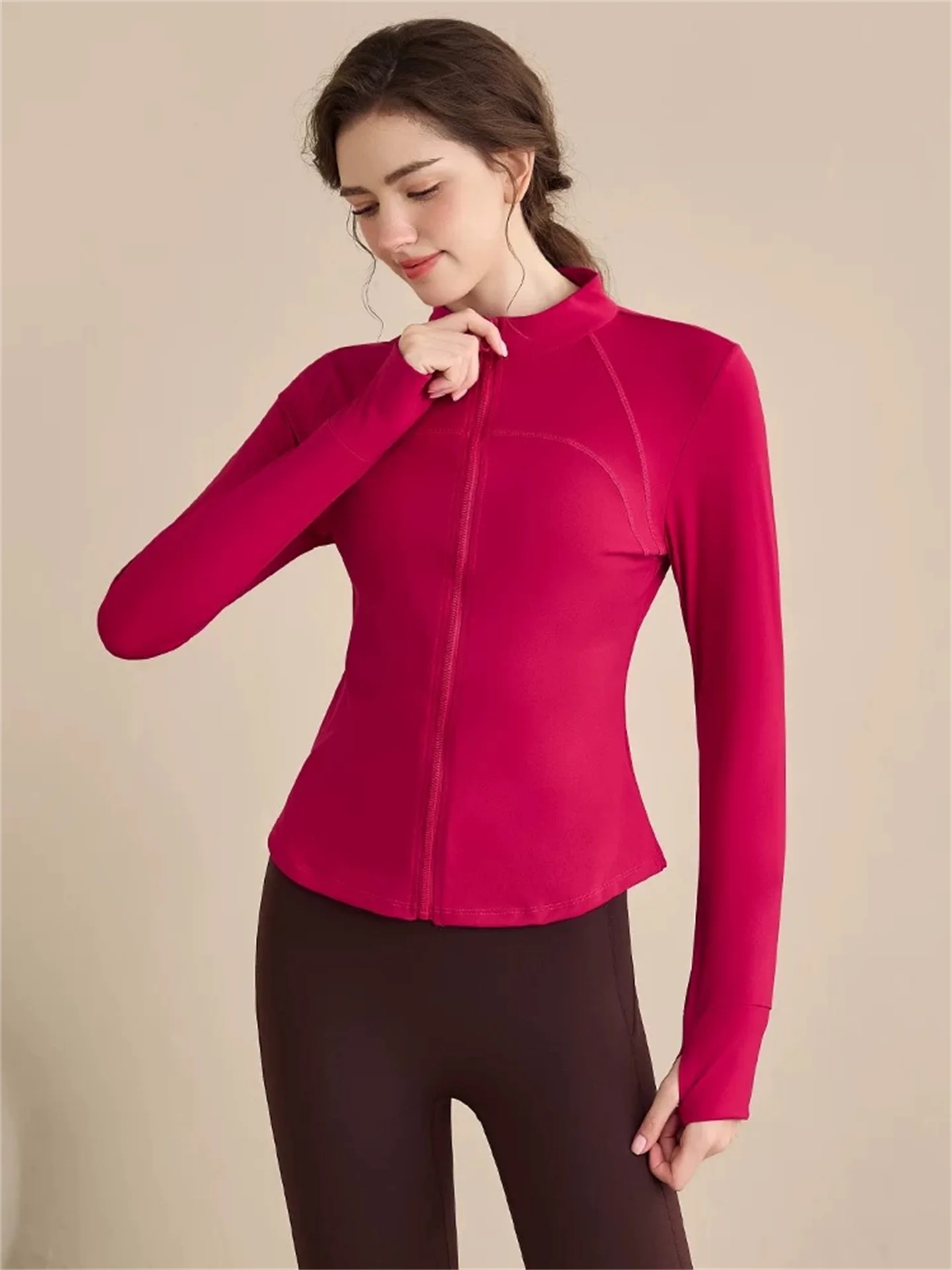 

Женская спортивная куртка на осень-зиму, приталенная, с воротником на молнии, быстросохнущая, для йоги, открытый кардиган, верхняя одежда для велоспорта, бега, фитнеса