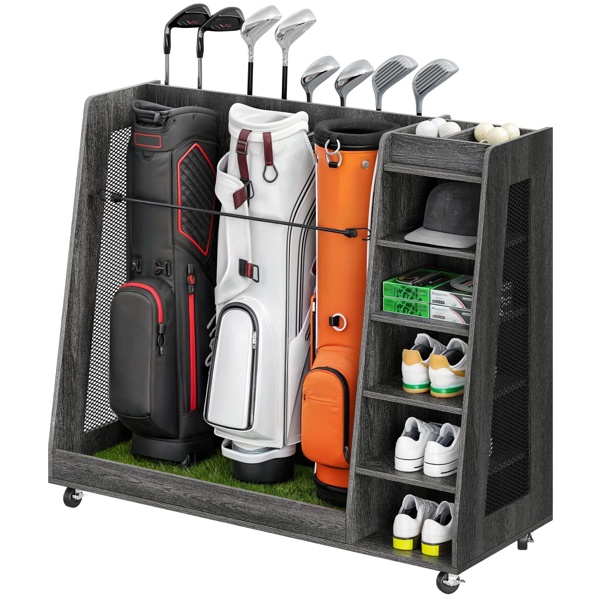 Houten Golftas Houder Voor Garage Fit Voor 3 Golftas Organizer Met Wielen