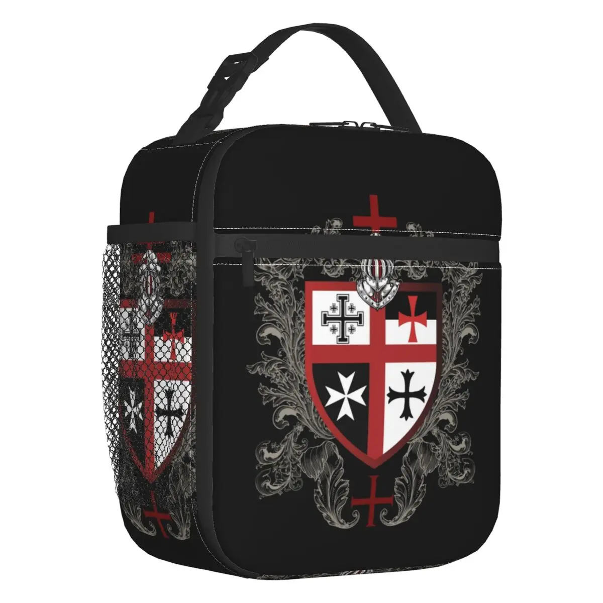 

Knights Templar Cross Shield Symbol Thermal Insulated Lunch Bag Medieval Emblem Secret Order Lunch Tote for Kids Food Box