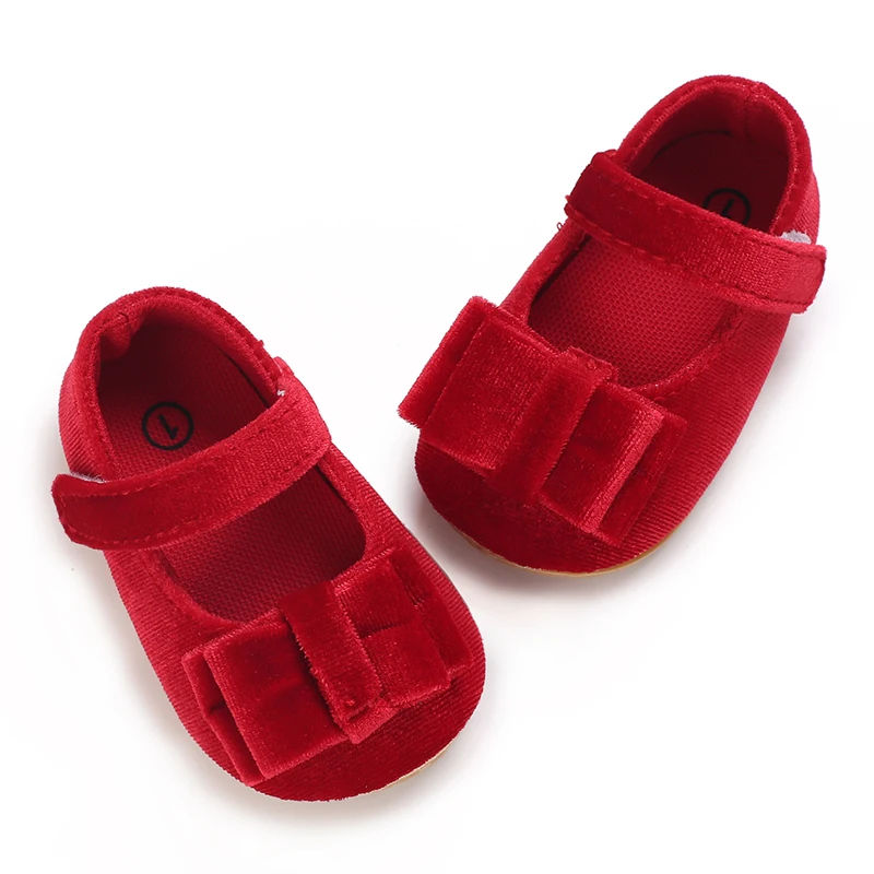 Spring and Autumn Newborn Flat Shoes, Cute Velvet Bow Princess Shoes, Soft Sole Anti slip First Step Shoes for Girls