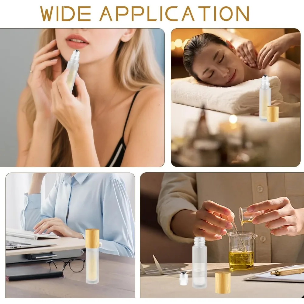 20 Stück Ätherische Öle Rollerflaschen aus Glas 10ml Nachfüllbarer Behälter mit Bambusdeckel Stahlkugeln Reise-Parfüm-Aufbewahrung – Detail 9