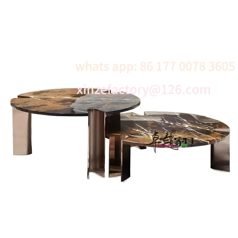طاولة قهوة رخامية إيطالية قابلة للتخصيص، خفيفة فاخرة، غرفة معيشة منزلية، مجموعة إبداعية حديثة من الفولاذ المقاوم للصدأ