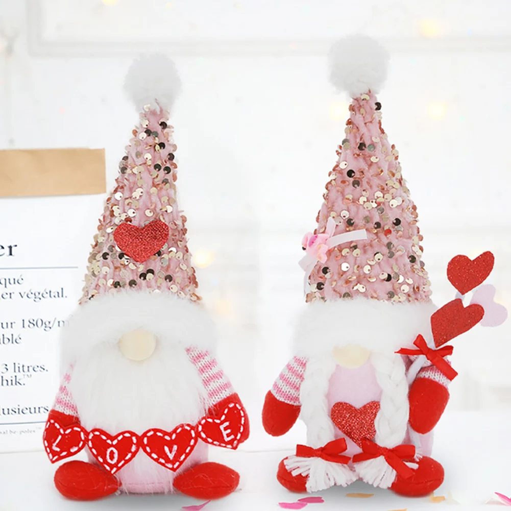 

Декорации в виде гномов ко Дню святого Валентина для него и нее. Плюшевая игрушка-гном ручной работы, украшение для стола