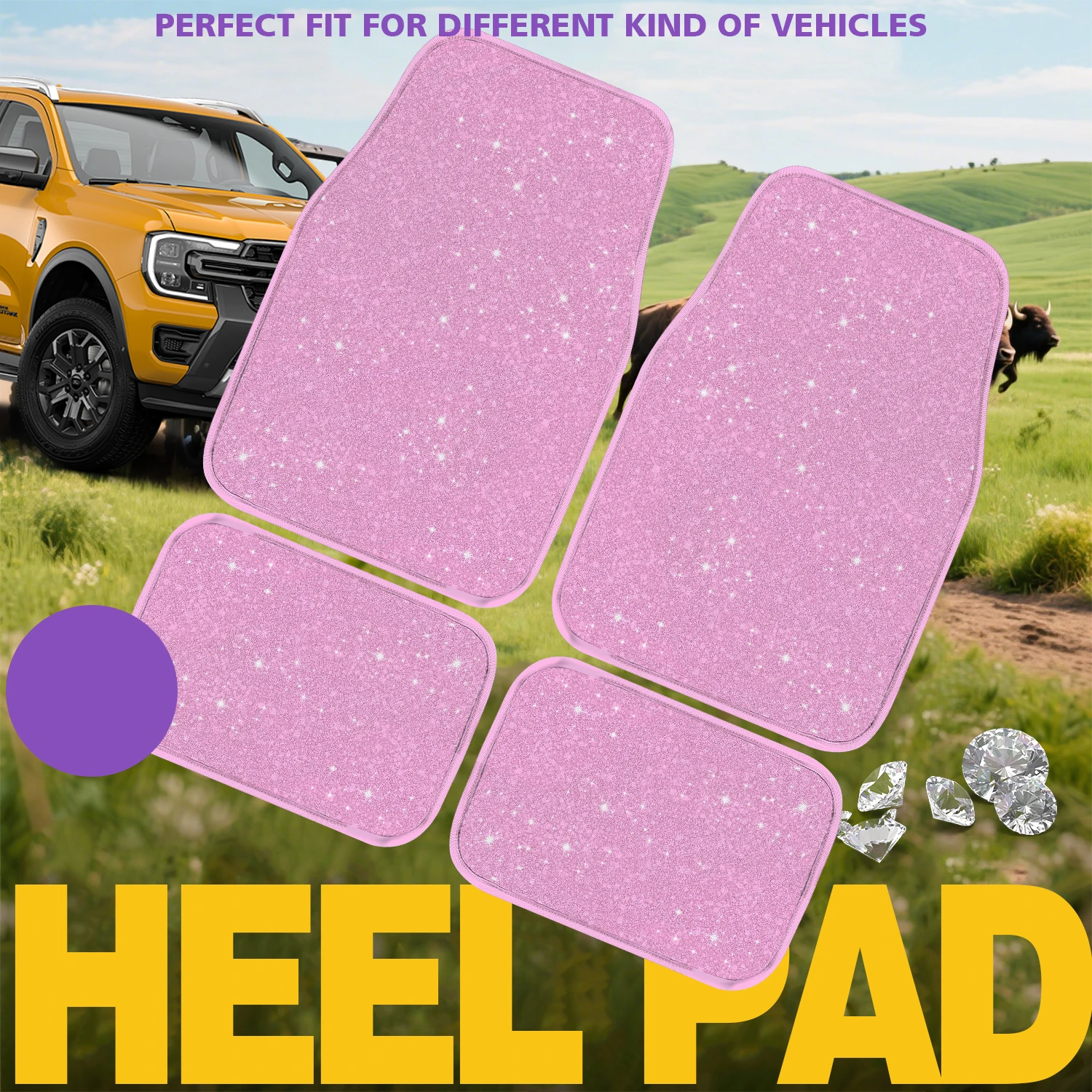 سجاد أرضية السيارة اللامع - وسادات قدم أوتوماتيكية متينة مقاومة للماء وغير قابلة للانزلاق، أرضيات وسجاد داخلية عصرية للسيارة، 4 قطع #3