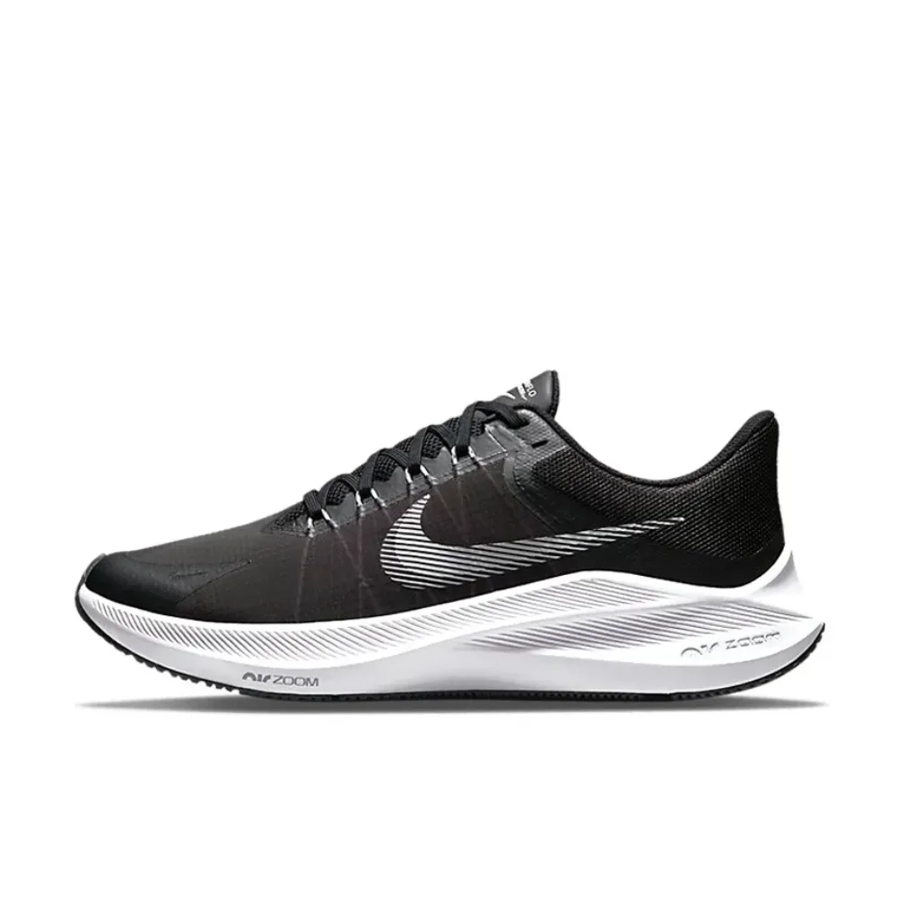 Nike Zoom winflo 8 Low Top Running Shoes Comfortable Shock Absorption Men's and Women's Black and White Matching Colors