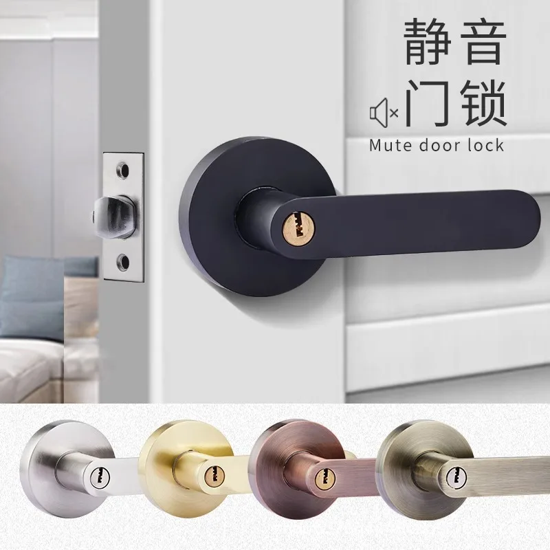 ドアノブ-アルミニウム合金-ユニバーサルドアノブロックセット-キー付き-家族の寝室用-ブラックドアノブロック