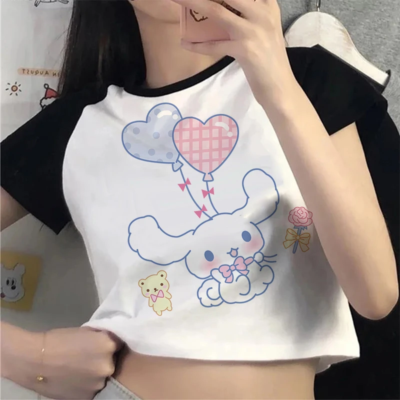 Gothic 90s Cinnamoroll T Shirt Crop Top Women T-shirt Sanrio Clothes Cropped Tshirt Tops Tee Women Clothing Girls Clothes