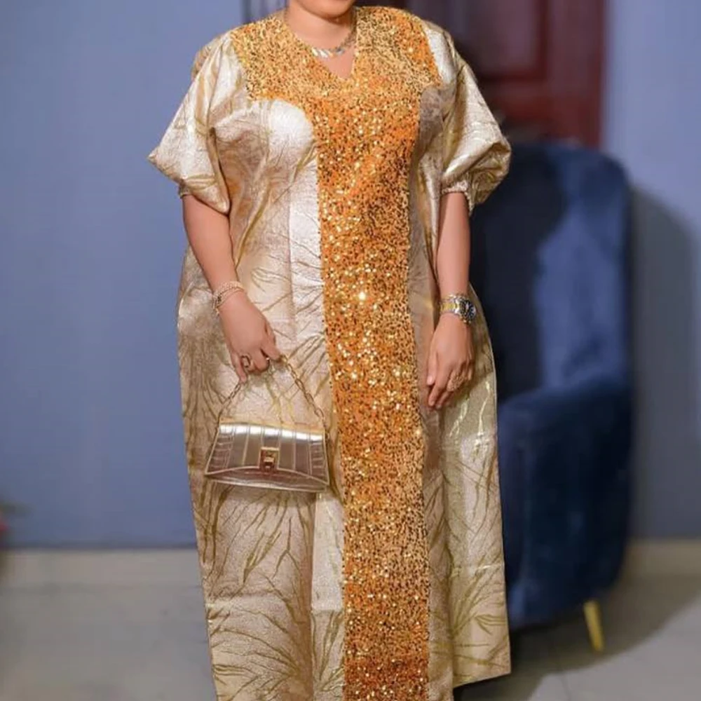 

Traditional African Dresses For Women Luxury Dashiki Sequin Maxi Robe Dubai Turkey Hijab Abaya Lady Clothing Party Evening Dress