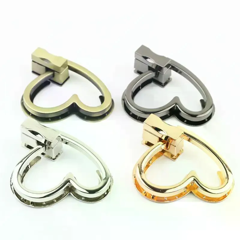 Handbag Purse Closure Toggle Latch Buckles DIY Bag Hardware Bag Accessories Double Heart Clasp Buckles Twist Locks For Handbag