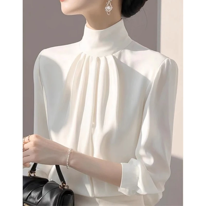 

Women Clothing New Temperament Simplicity Shirt Tops Spring Long Sleeve Loose Solid All-match Elegant Blouse Fashion High Street