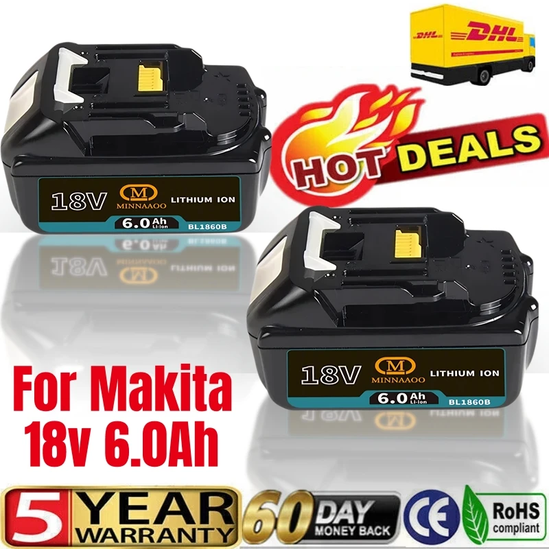 

100% подлинная замена литиевой батареи Makita 18 В, 6 Ач, совместимая с BL1840 BL1830B BL1850B Электрические инструменты