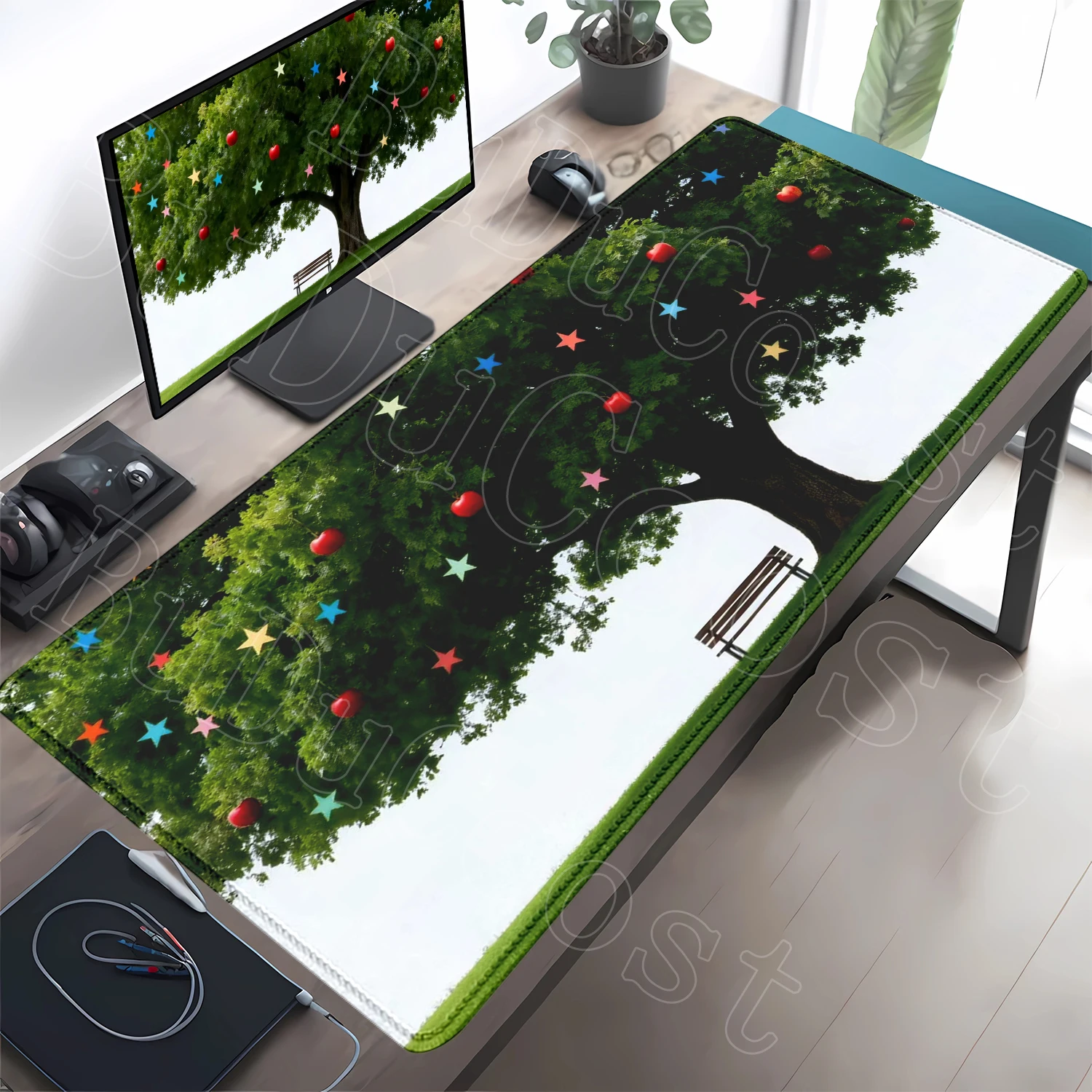 Apple Tree Sunshine Desk Mat Locking Edge Gamer Pads Mouse Pad Large Rubber  Computer Gaming Accessories Noise Reduction Fashion