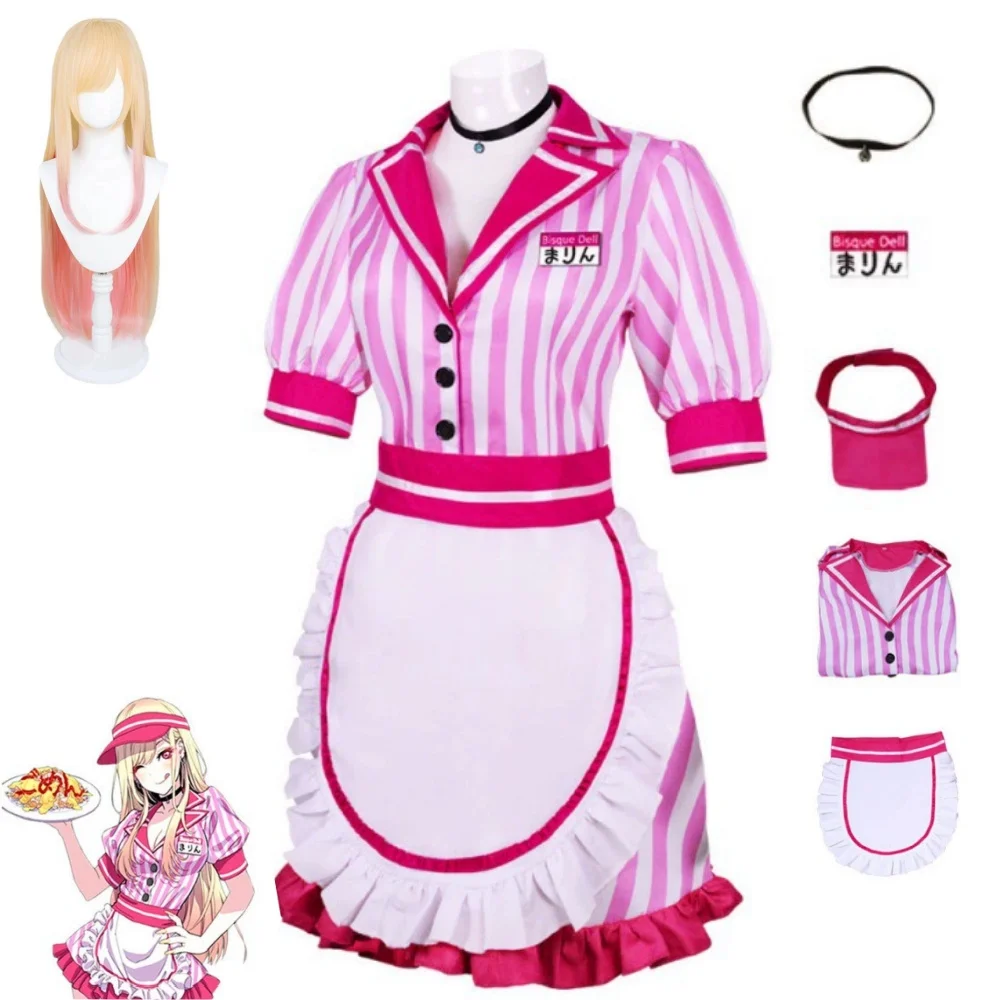 

Anime My Dress Up Wigs Darling Cosplay Costume Marin Kitagawa Halloween Party Suit Women Pink Lolita Sexy Maid JK Uniform Dress