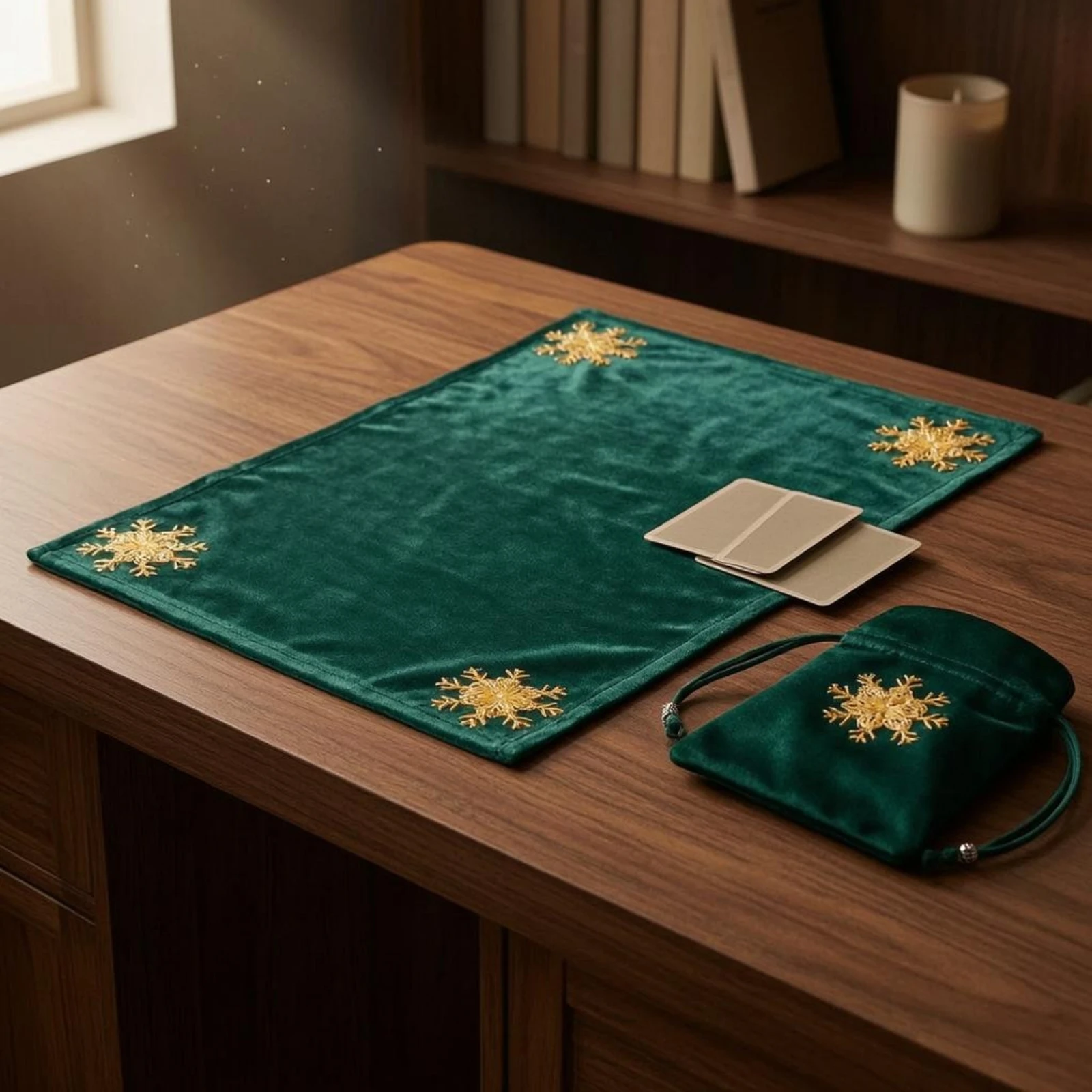 Fortune-Telling Tablecloth and Pouch Set Shiny Material Fortune-Telling Cloth Set Drawstring Pouch Square Shape Table Decor