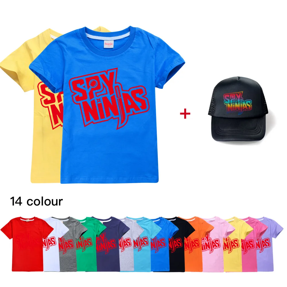 New Fashion Boys SPY NINJAS T-shirt Children's Clothing Girls Tees Clothes Printed Cartoon Casual Christmas Tops +cap