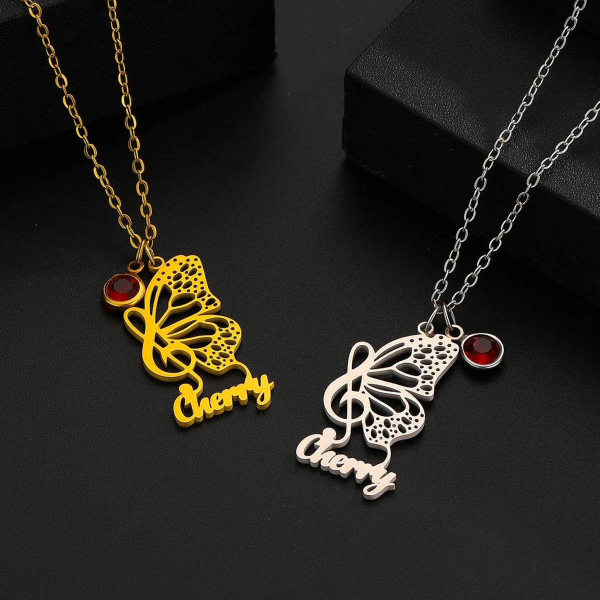 

Todorova ожерелье с камнем на заказ, подвеска с бабочкой и музыкальной нотой, персонализированные украшения из нержавеющей стали для женщин и мужчин, подарок