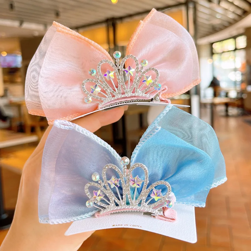 Bow Crown Children Hairpin Princess Duckbill Clamp Hair Clip Cute Baby Headwear Little Girl Handmade Barrettes Hair Accessories