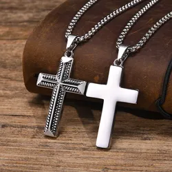 Cool Stylish Cross Necklaces for Men, Waterproof Stainless Steel Prayer Religious Cross Pendant Collar, Christian Jewelry