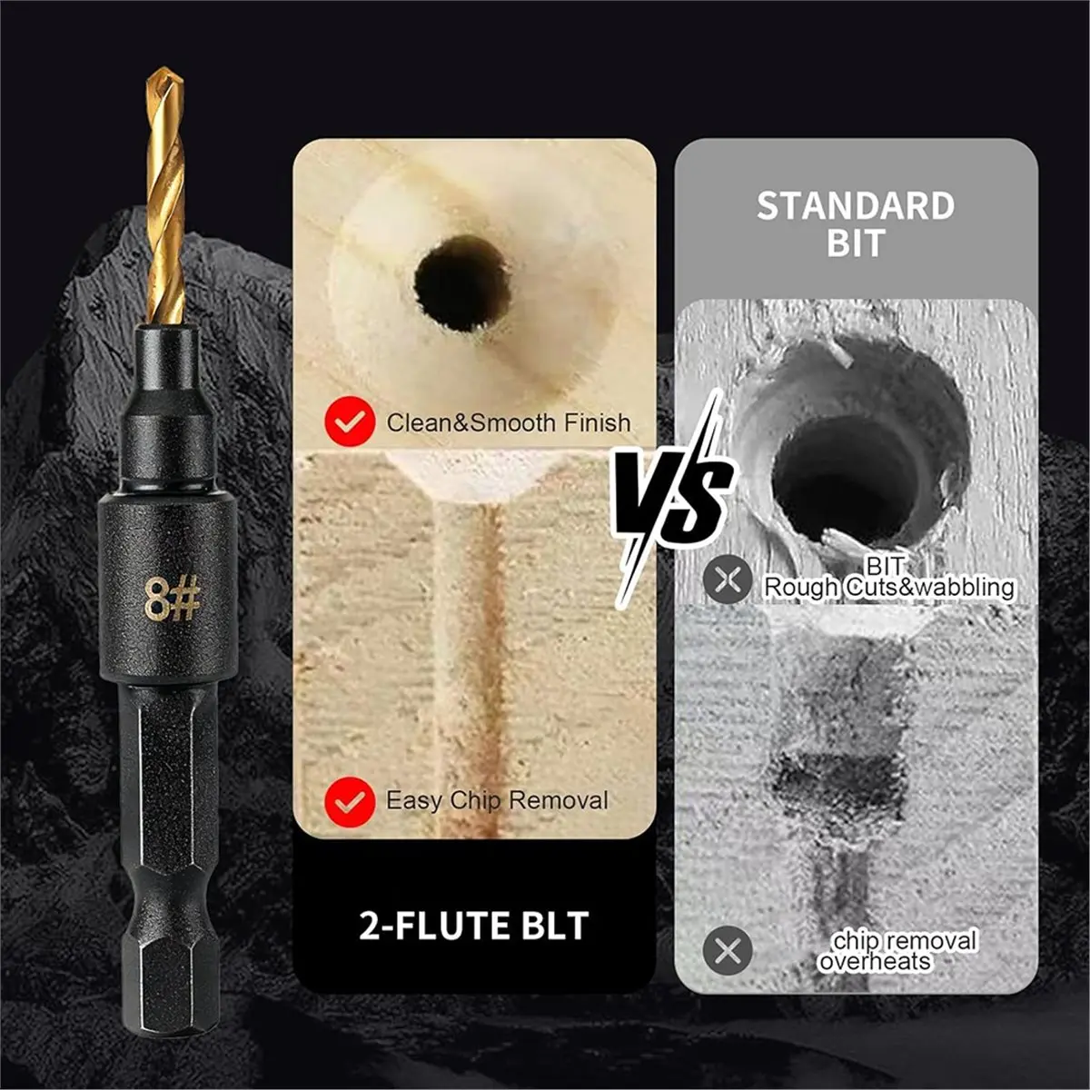 Reliable- 12PC Counter Sink Drill Bit Set for Wood - 5/ 6/ 8/ 10/ 12 Sizes, Adjustable, Precise Drilling, Easy to Disassemble
