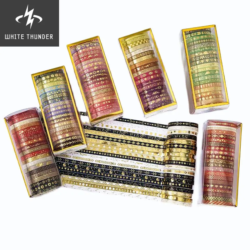 20 Metallic Laser Washi Tapes Gold Foil Slim Grid Tape Set Scrapbooking DIY Collage Decoration Craft Card Making Supplies