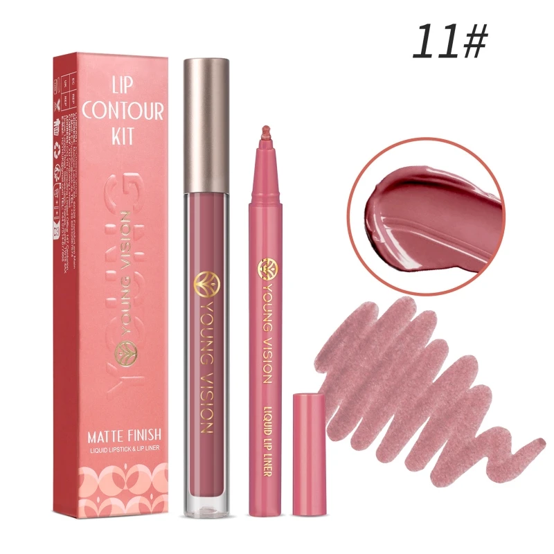 Son môi dạng lỏng Matte + Kẻ viền môi phù hợp Ones Step Lips Makeup Kits E1YD