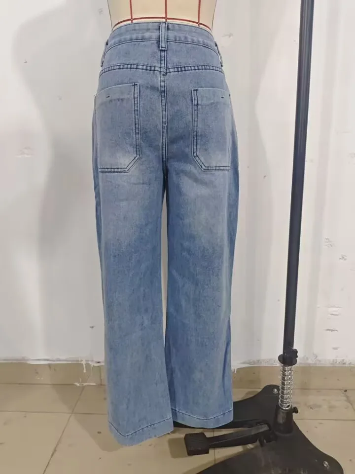 여성 하이웨이스트 루즈 와이드 레그 청바지