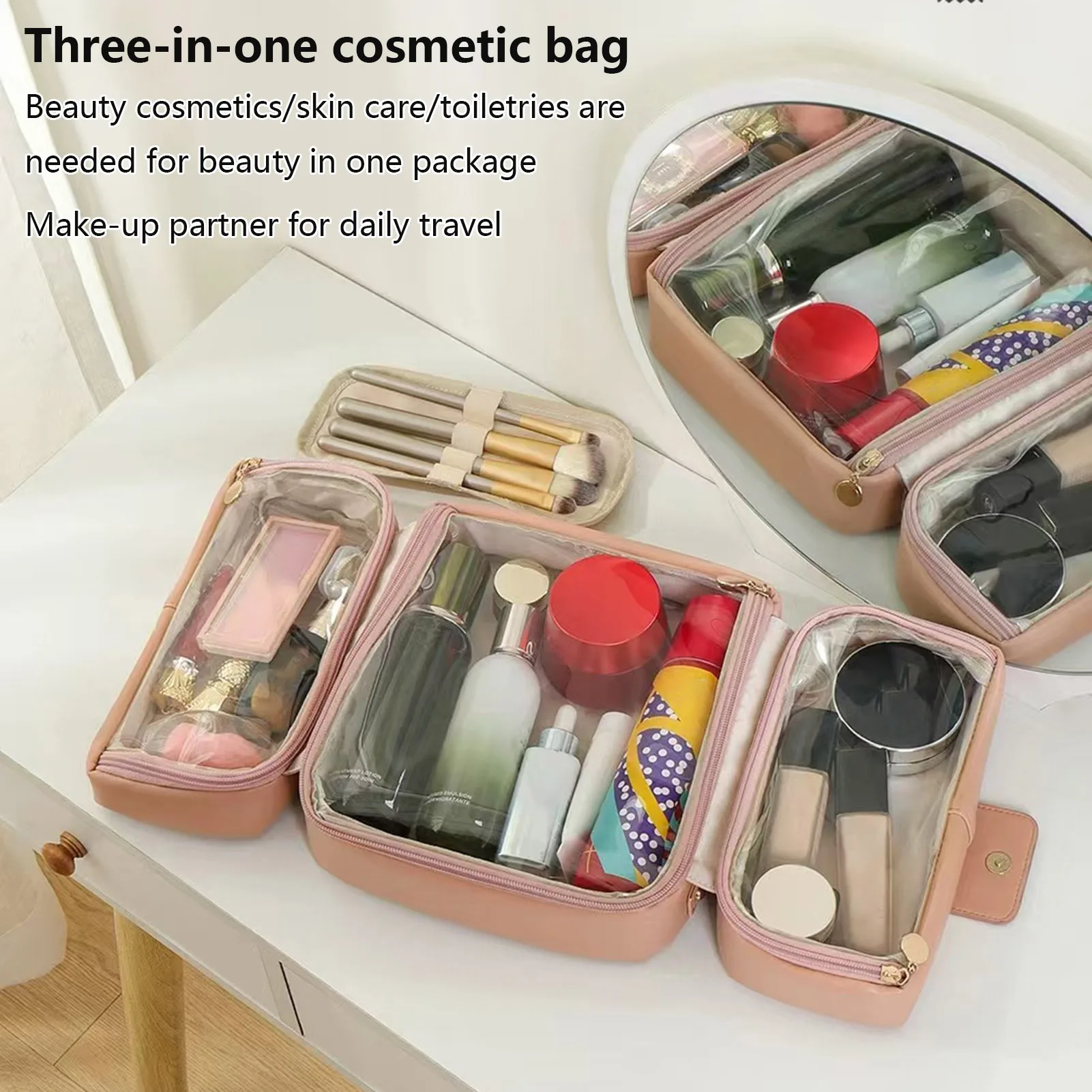 3 in 1 Makeup Bag Large Capacity Travel Cosmetic Organizer Portable Waterproof Multifunctional Toiletry Storage Pouch