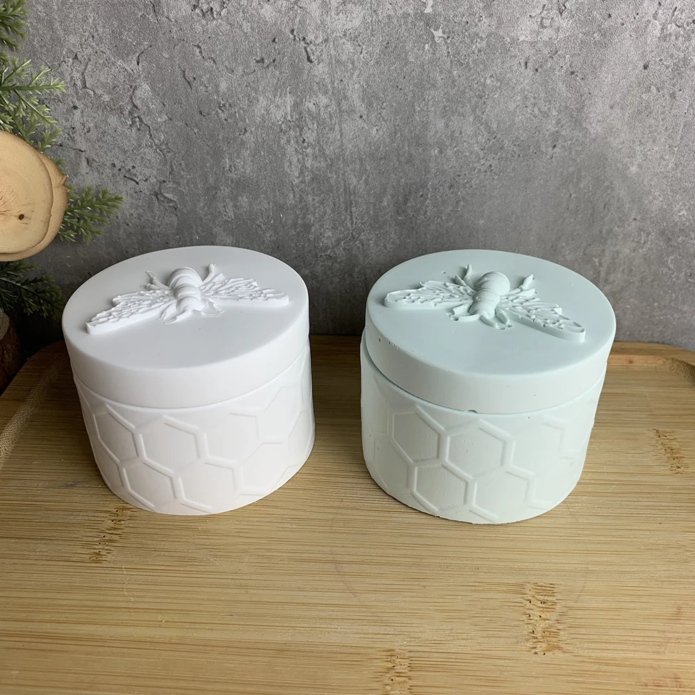 DIY Honey Bee Gypsum Jar Silicone Molds Concrete Epoxy Candle Pot Box Injection Mould Handcraft Home Decor Handmade Gift