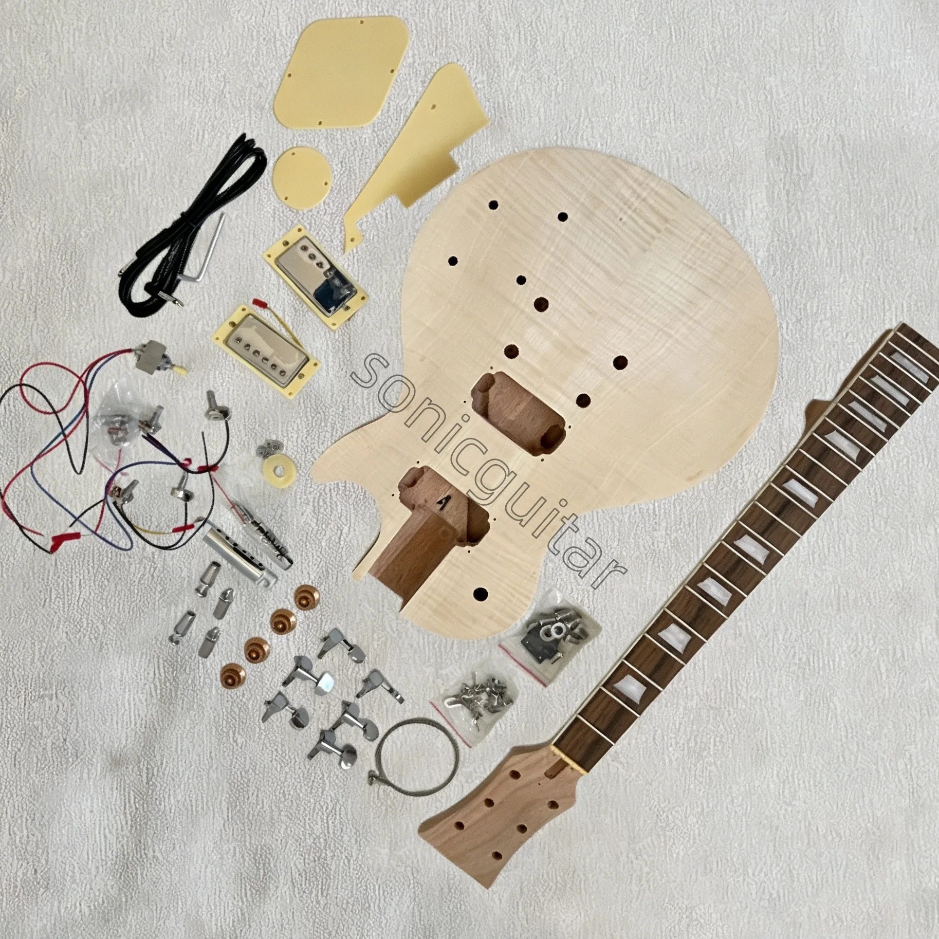 DIY Electric Guitar Kit For L Style P Mahogany Body&Neck Rosewood Fretboard Maple Veneer