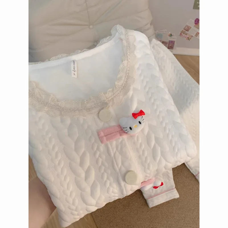 

Милые милые пижамы в стиле принцессы Hellokitty из воздушного хлопка, брюки с длинными рукавами для девочек, осенне-зимний утепленный комплект домашней одежды