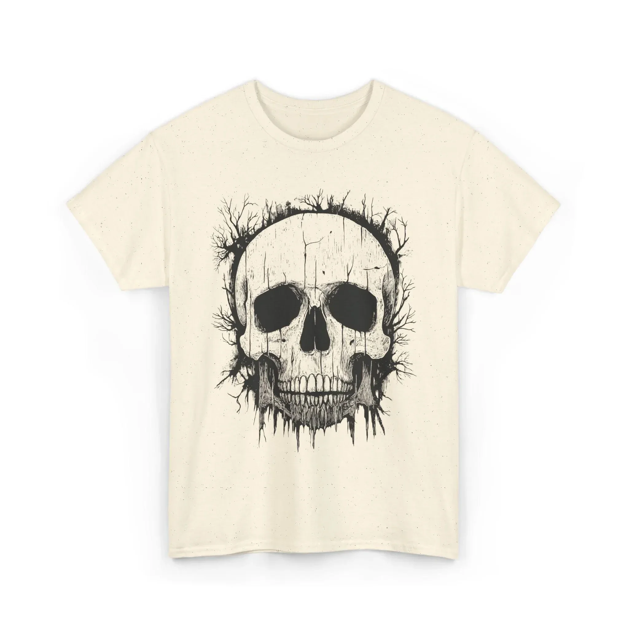 Creepy Skull Tree Shirt Haunted Forestcore Gothic Woodland Art Tee Horror Woodcut Illustration Spooky T-shirt Men Clothing