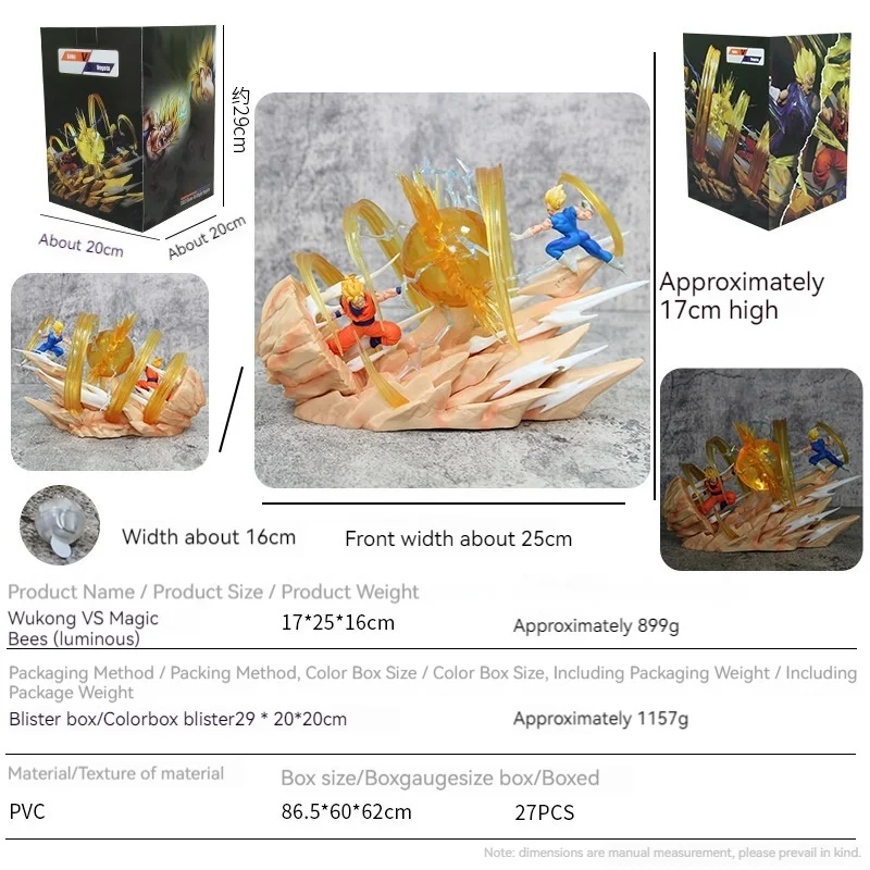 Dragon Ball Series Figurine 17cm Wukong Vs Magic Bay Super Saiyan Can Light Up Anime Model Figurine Statue Desktop Ornament Gift