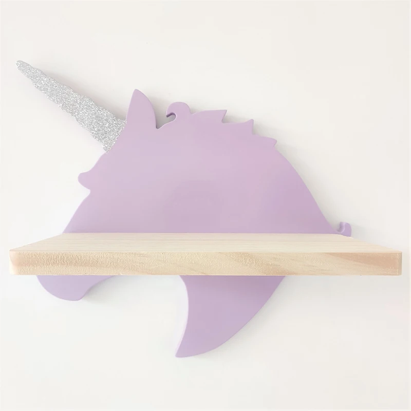 Cartoon Unicorn Wall Floating Shelf Wooden Cloud Pink Swan Shaped Storage Rack Kids Girls Room Decorations Nursery Organizer