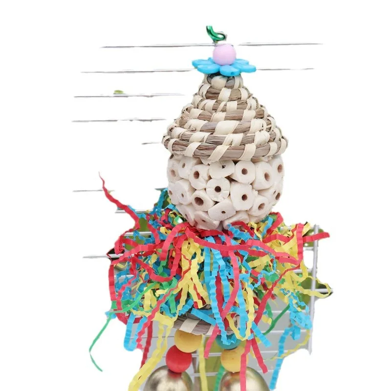 Bird toys, straw hats, colored shredded paper bells, chewy skewers, puzzle solving, cute doll shaped parrot toys