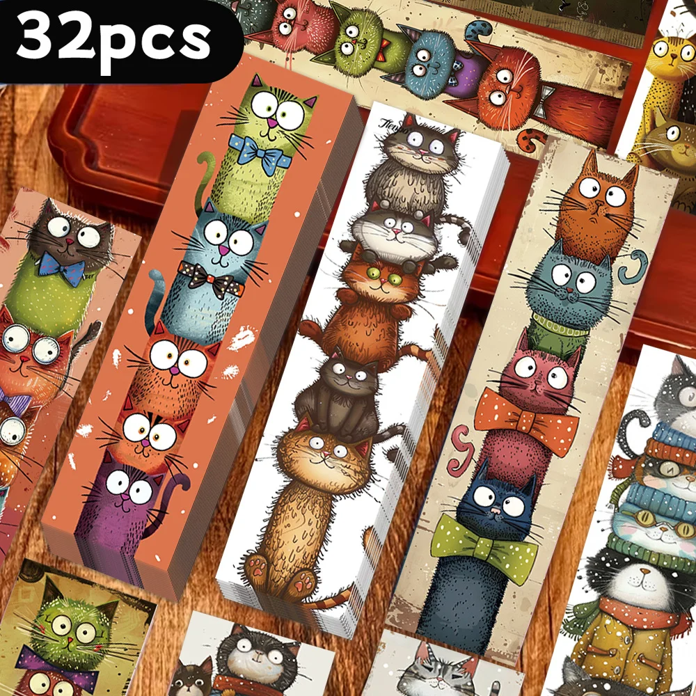 32pcs, Stacked Cat Bookmarks, Christmas, Teacher Gift, Back-To-School Holiday Gifts, Creative Artistic Designs