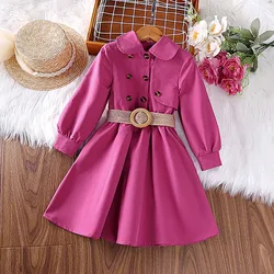 Lightweight Girls Jacket Children Girls Coat Autumn Solid Color Double Breasted Long Sleeve Trench Dress With Belt Long Trench