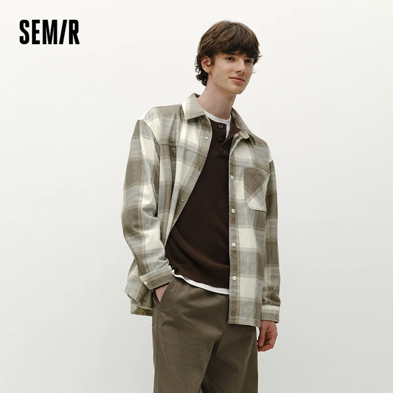 Semir Men Shirt Corduroy Fabric Plaid Pattern Long Sleeve 2026 Winter Comfort Fit Casual Style Layering Wear Everyday Look