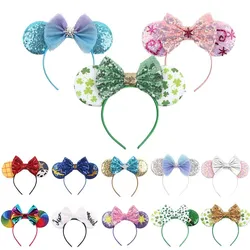 Kids Cute Mouse Ears Headband Accessories Girl Mickey Cartoon Headdress Child Ariel Halloween Party Bow Sequins Hairpins