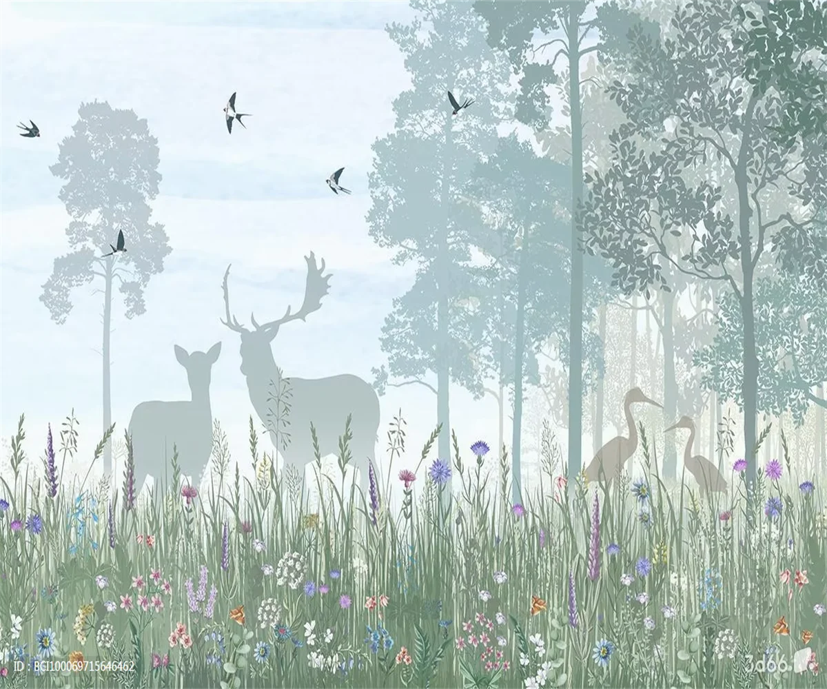 

Индивидуальные обои с рисунком дерева, ручная роспись, абстрактный лес, лось, растения, мультяшный лес, фон для детской комнаты, настенные фрески, 3D обои