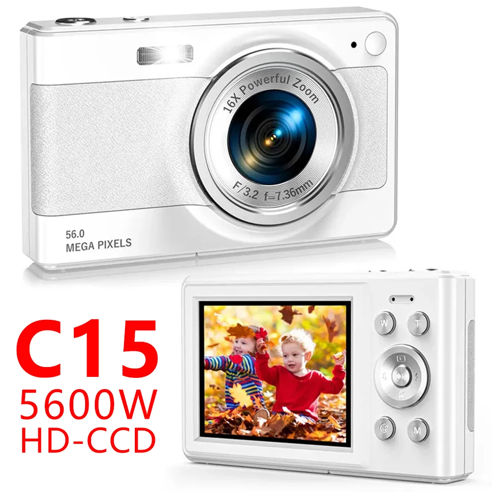 

Цифровая камера C15 56MP HD 1080P для детей и студентов, 16-кратный цифровой зум, защита от сотрясений, автофокус, CCD-камера, портативная камера для путешествий
