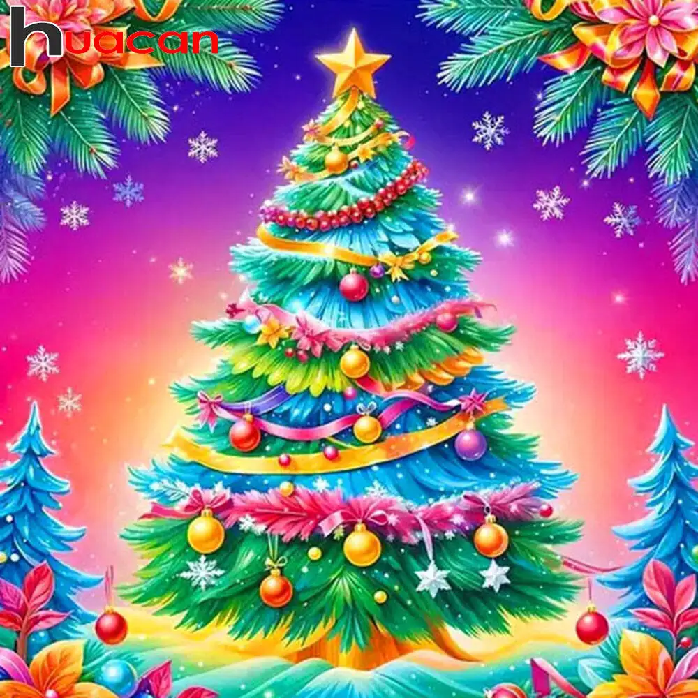 Huacan Diamantgemälde, Weihnachtsbaum, Diamantmosaik, Schneeflocke, neue Kollektion 2025, Bild von Strasssteinen
